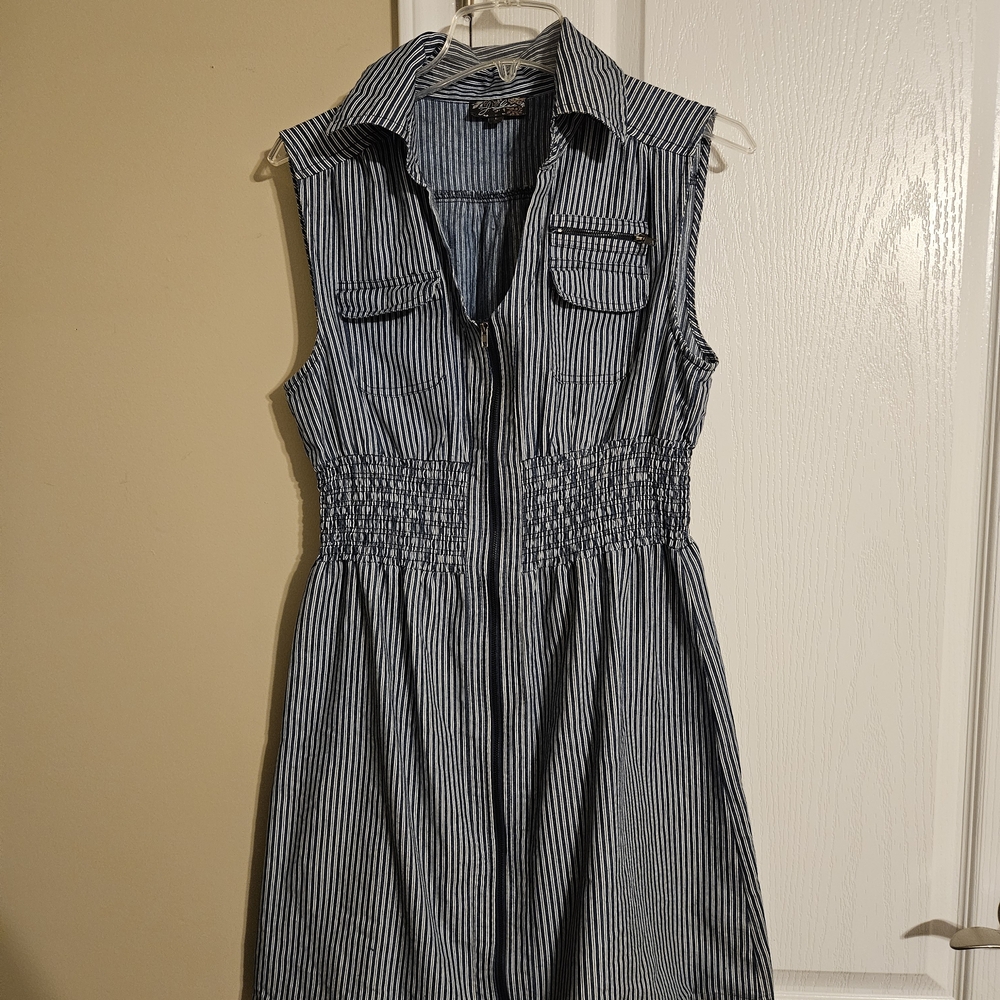 Navy Striped Sleeveless Dress